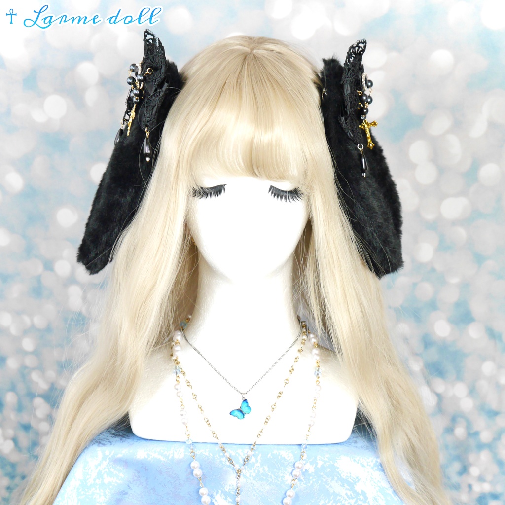 【受注生産】《☥》たれうさ耳ロリィタリボンヘアクリップ (黒)