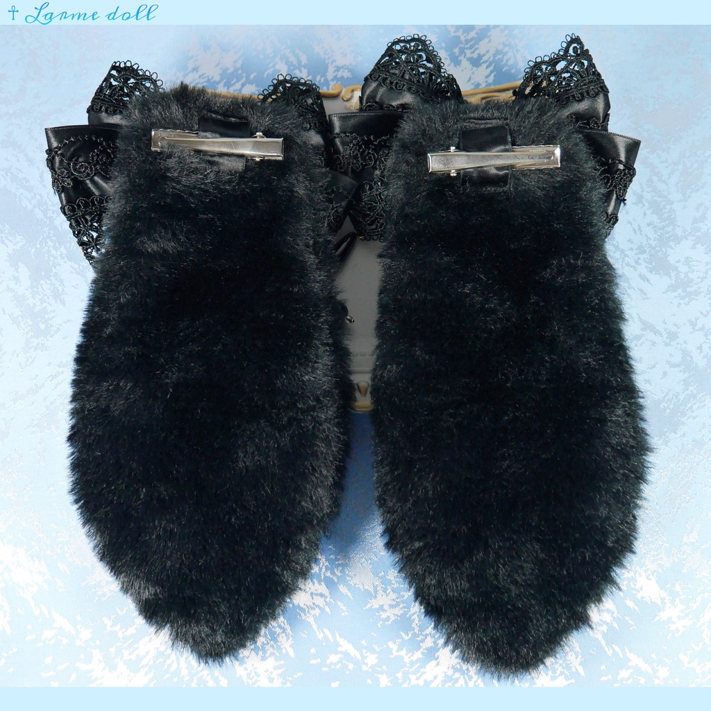 【受注生産】《☥》たれうさ耳ロリィタリボンヘアクリップ (黒)