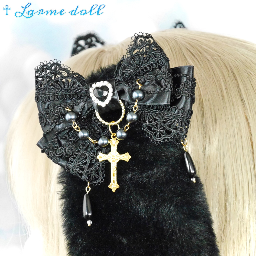 【受注生産】《☥》たれうさ耳ロリィタリボンヘアクリップ (黒)