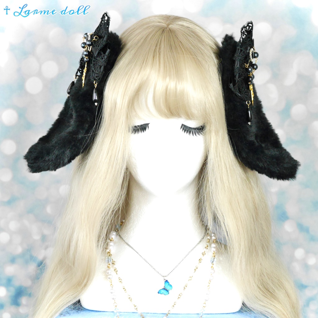 【受注生産】《☥》たれうさ耳ロリィタリボンヘアクリップ (黒)