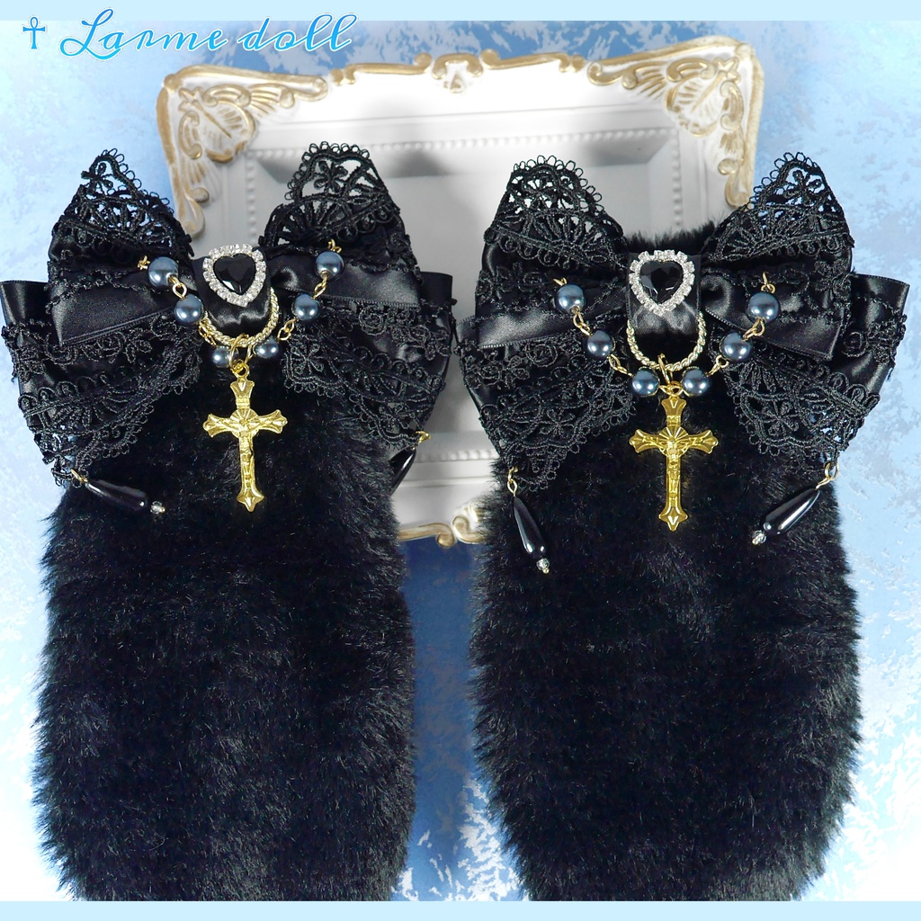 【受注生産】《☥》たれうさ耳ロリィタリボンヘアクリップ (黒)