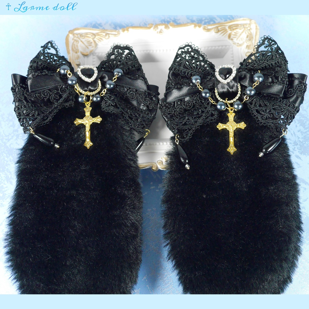 【受注生産】《☥》たれうさ耳ロリィタリボンヘアクリップ (黒)