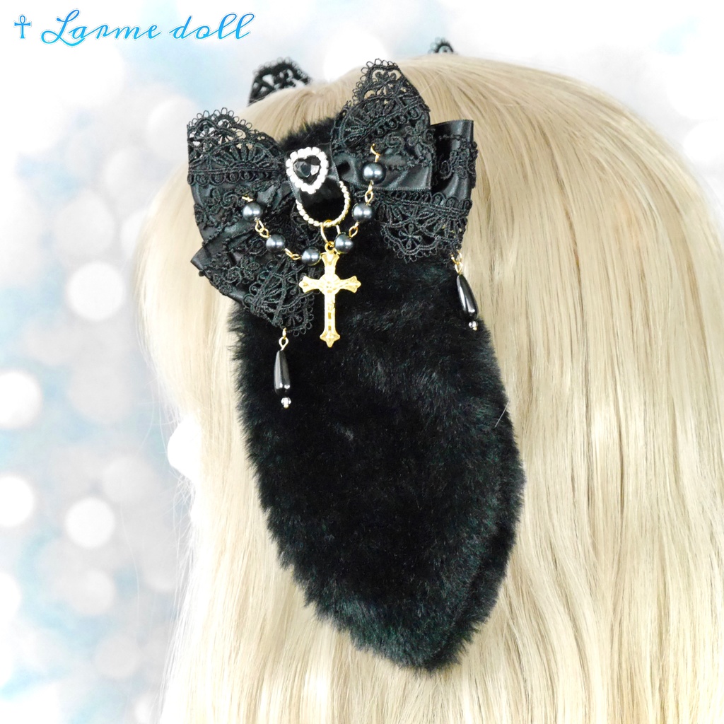 【受注生産】《☥》たれうさ耳ロリィタリボンヘアクリップ (黒)