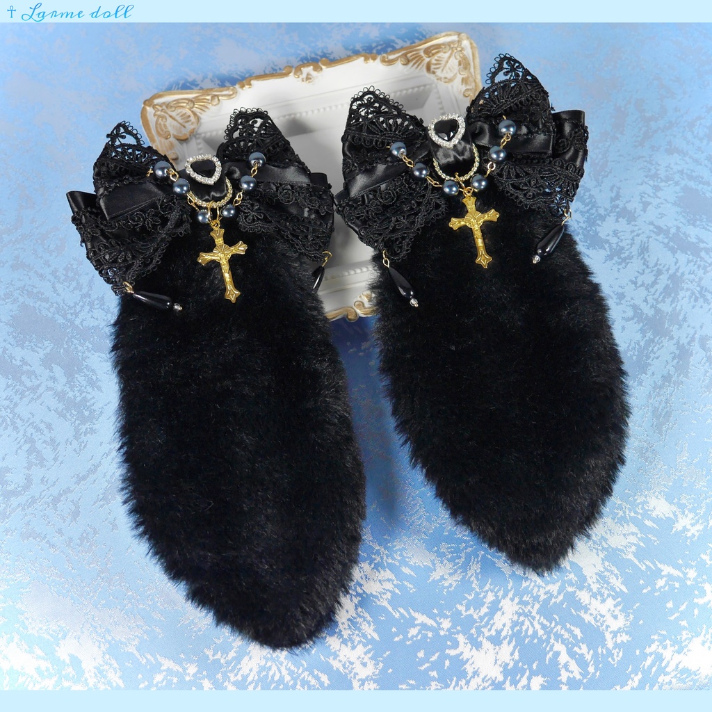 【受注生産】《☥》たれうさ耳ロリィタリボンヘアクリップ (黒)