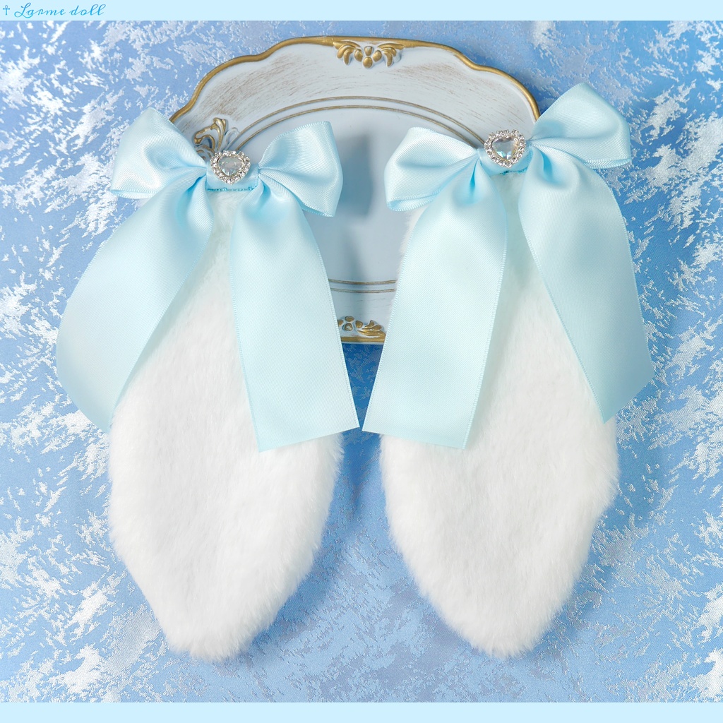 【受注生産】《☥》たれうさ耳リボンヘアクリップ (飾り有りタイプ)カラー▷白