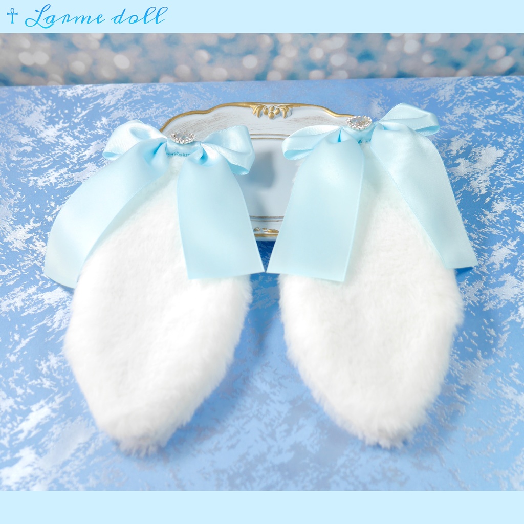 【受注生産】《☥》たれうさ耳リボンヘアクリップ (飾り有りタイプ)カラー▷白
