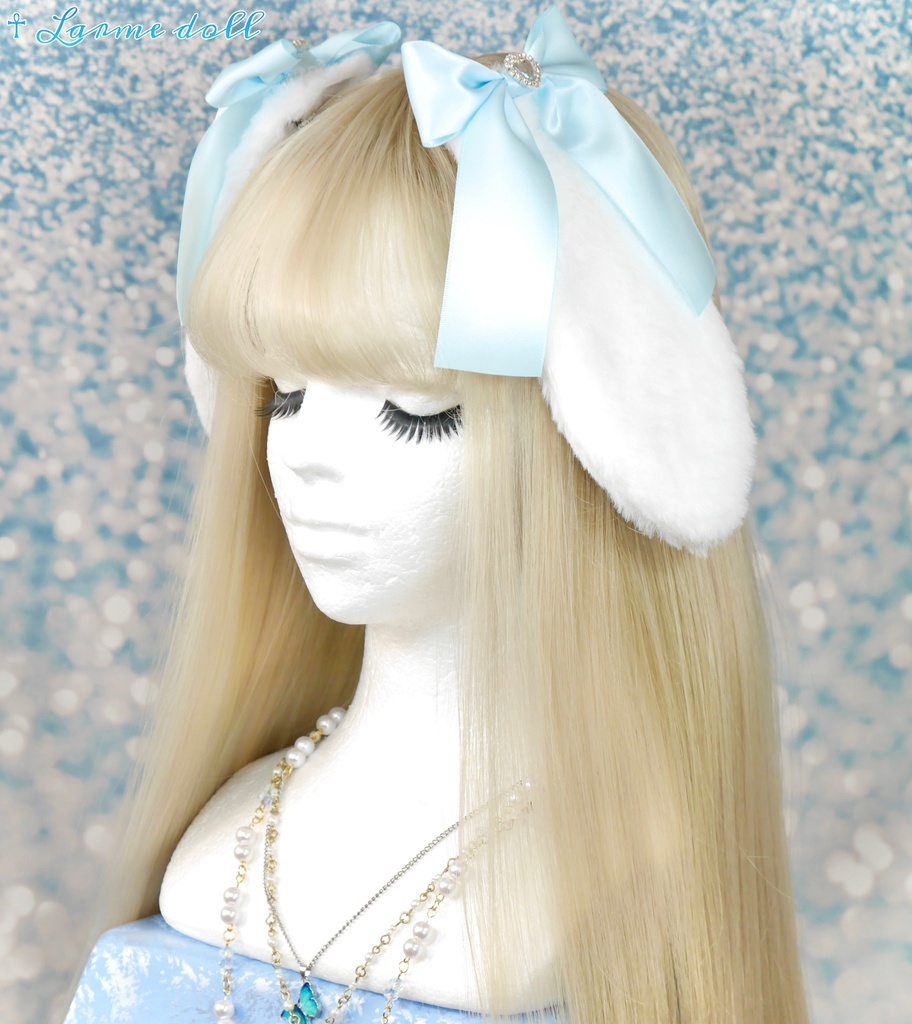 【受注生産】《☥》たれうさ耳リボンヘアクリップ (飾り有りタイプ)カラー▷白