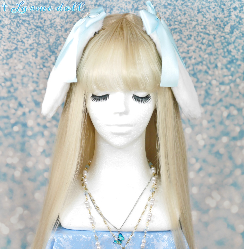 【受注生産】《☥》たれうさ耳リボンヘアクリップ (飾り有りタイプ)カラー▷白