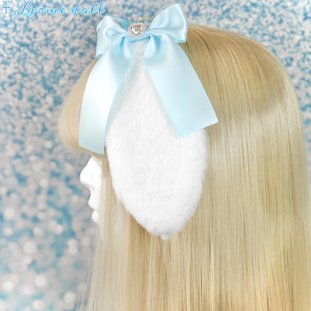 【受注生産】《☥》たれうさ耳リボンヘアクリップ (飾り有りタイプ)カラー▷白