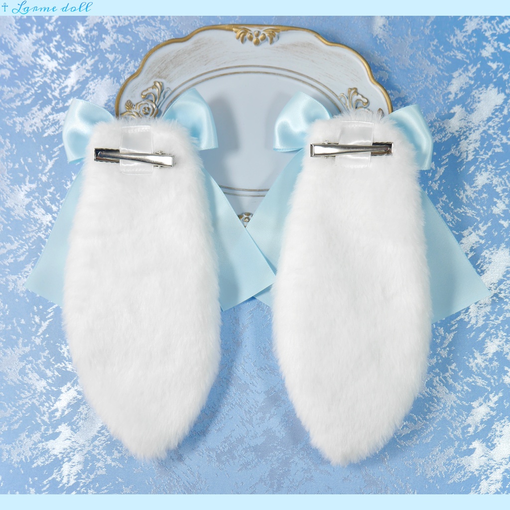 【受注生産】《☥》たれうさ耳リボンヘアクリップ (飾り有りタイプ)カラー▷白