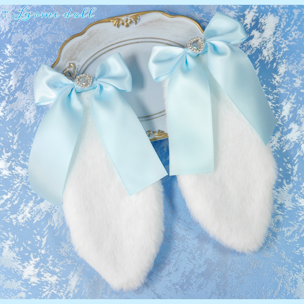 【受注生産】《☥》たれうさ耳リボンヘアクリップ (飾り有りタイプ)カラー▷白