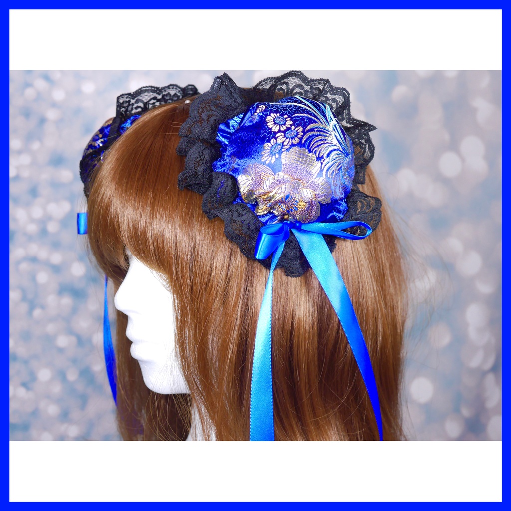 【受注生産】《☥》ゆめかわチャイナおだんごカバー レース黒 (和華青) 取り外し可能綿クッション+ヘアクリップ付き