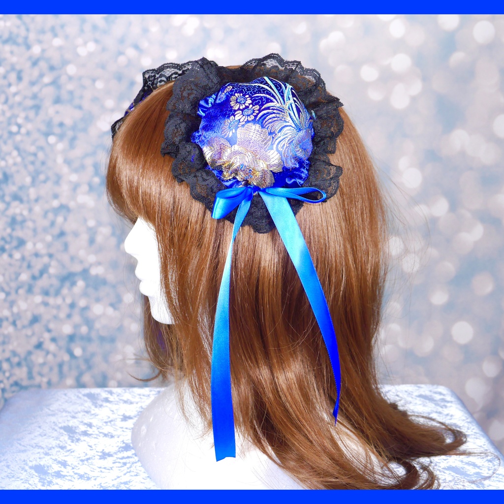 【受注生産】《☥》ゆめかわチャイナおだんごカバー レース黒 (和華青) 取り外し可能綿クッション+ヘアクリップ付き