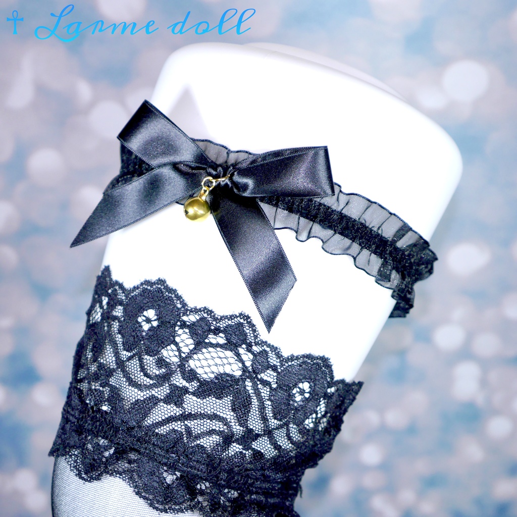 【受注生産】《☥》オーガンジーレースガーターリング(レース黒)(リボンノーマルver.)(クリップ無し)(タイプA)
