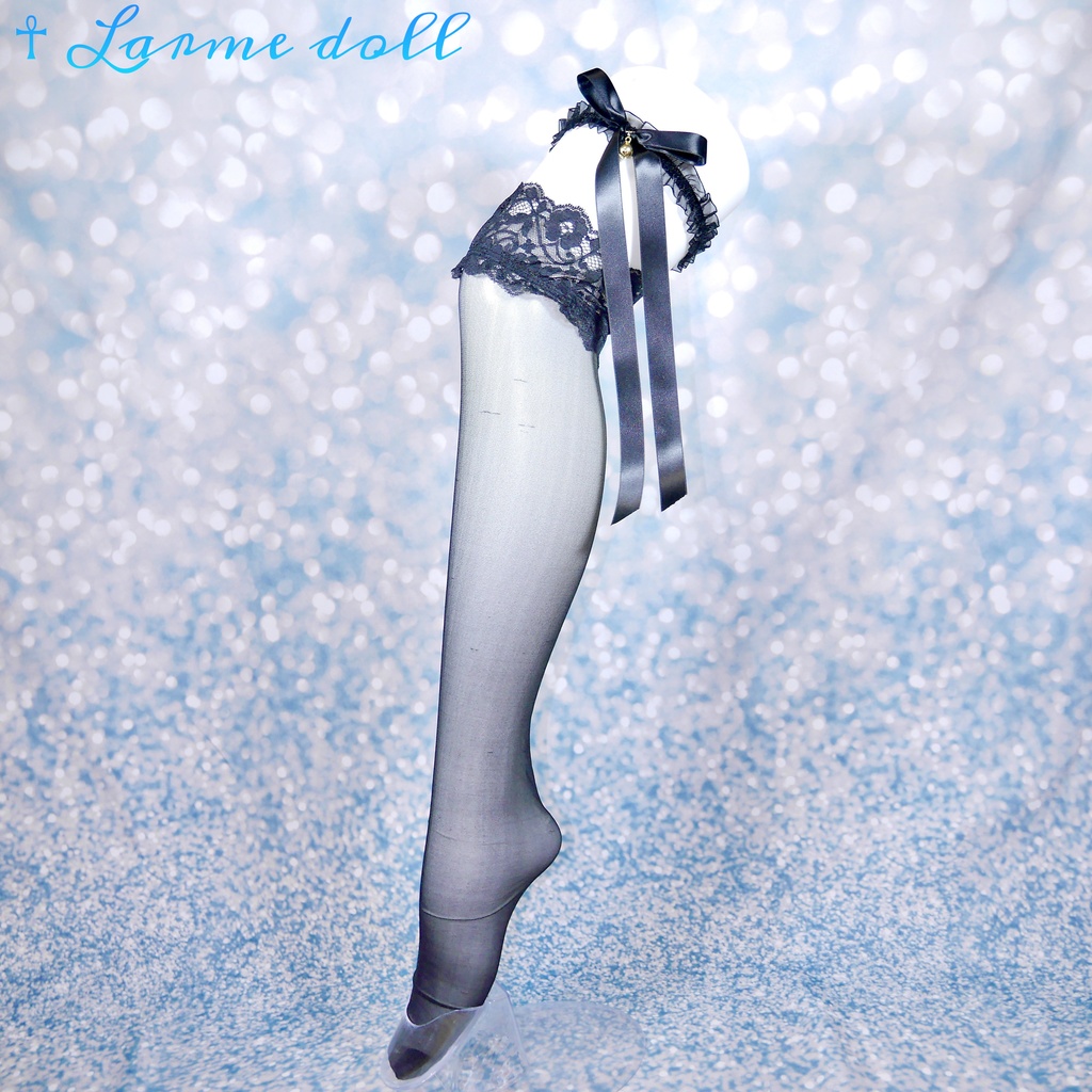 【受注生産】《☥》オーガンジーレースガーターリング(レース黒)(リボンロングver.)(クリップ無し)(タイプA)