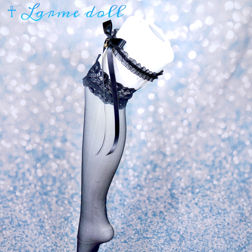 【受注生産】《☥》オーガンジーレースガーターリング(レース黒)(リボンロングver.)(クリップ無し)(タイプA)