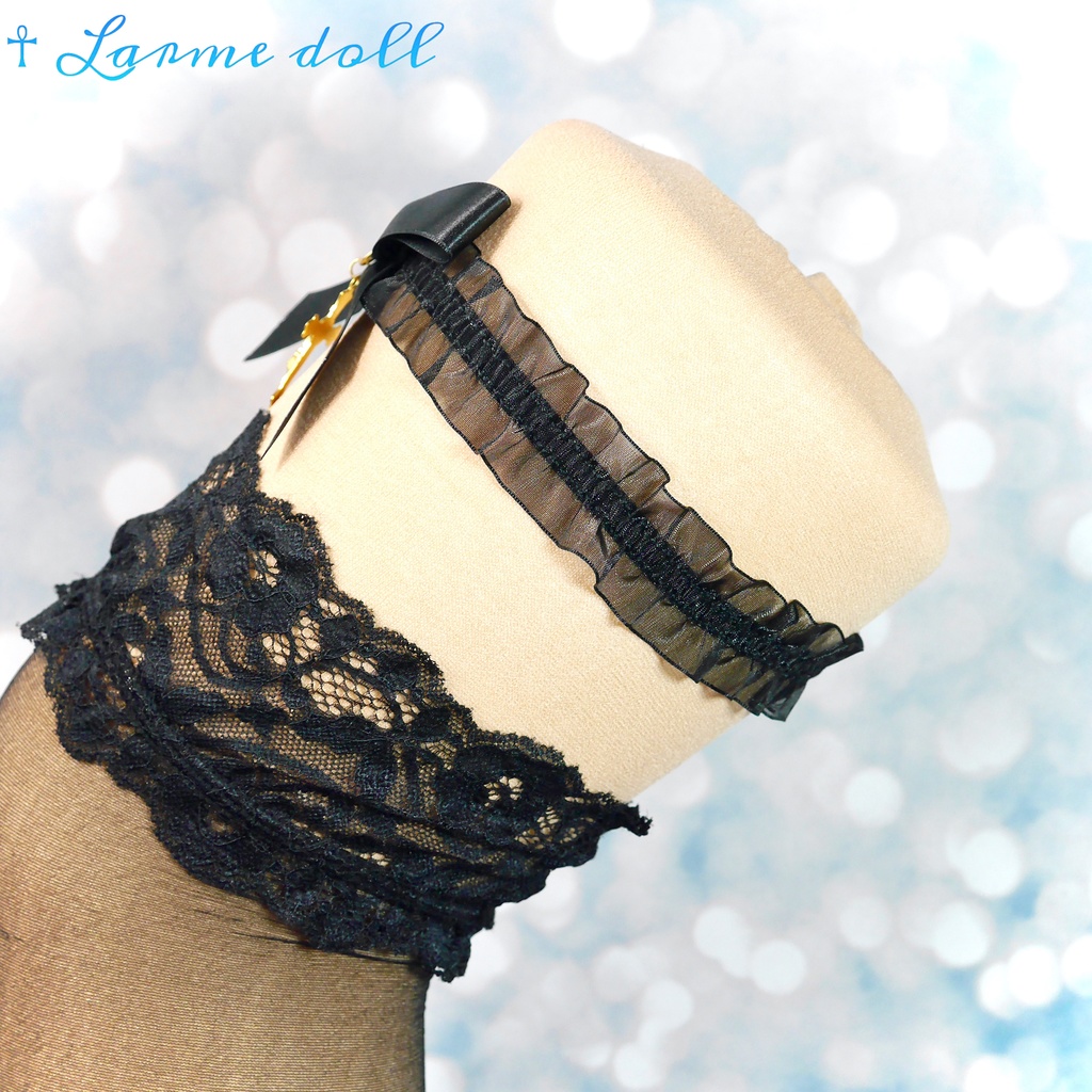 【受注生産】《☥》オーガンジーレースガーターリング(レース黒)(リボンノーマルver.)(クリップ無し)(タイプB)