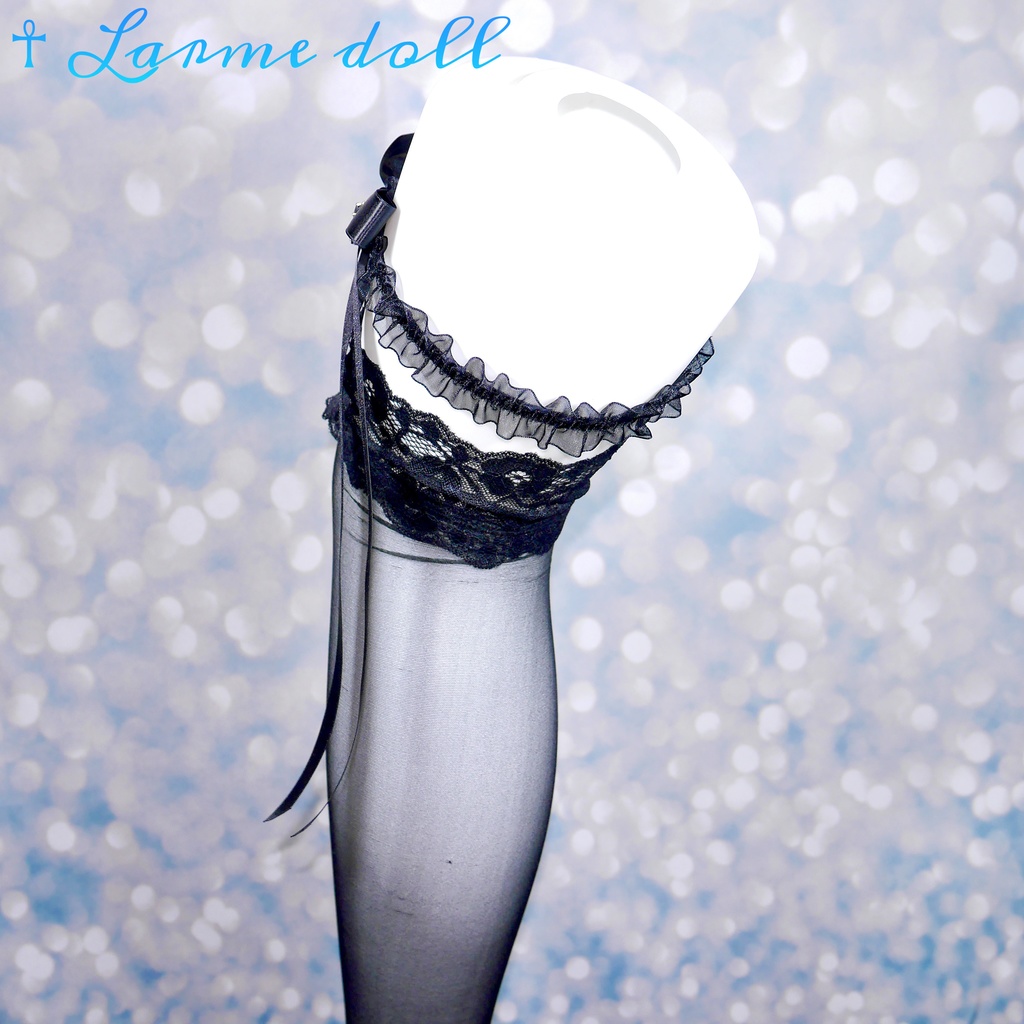 【受注生産】《☥》オーガンジーレースガーターリング(レース黒)(リボンロングver.)(クリップ無し)(タイプC)