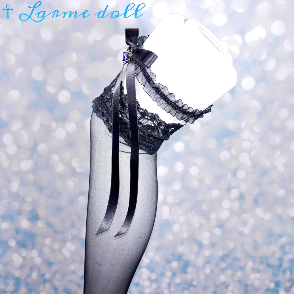 【受注生産】《☥》オーガンジーレースガーターリング(レース黒)(リボンロングver.)(クリップ無し)(タイプC)