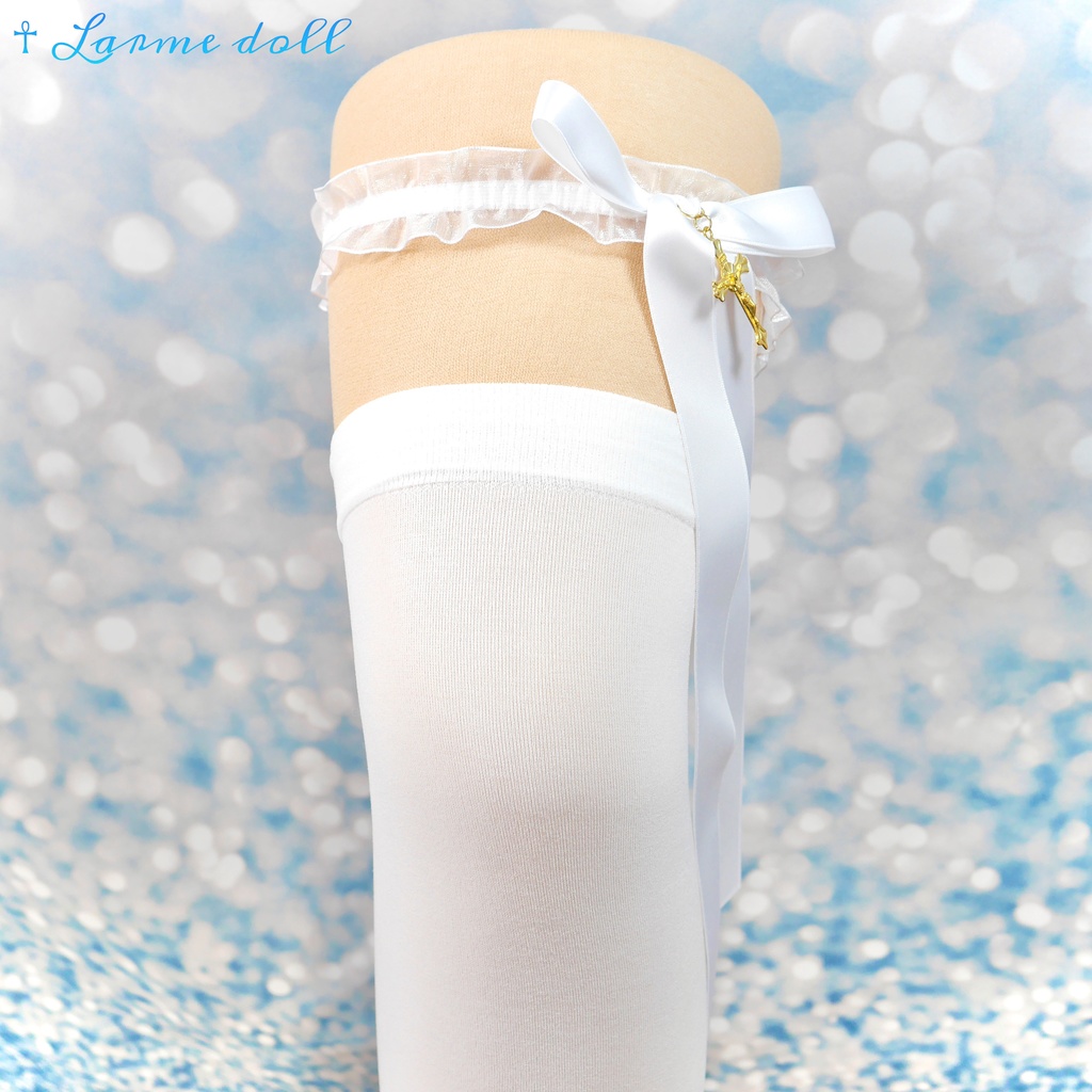 【受注生産】《☥》オーガンジーレースガーターリング(レース白)(リボンロングVer.)(クリップ無し)(タイプB)