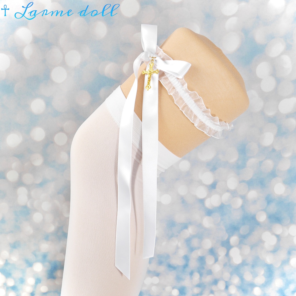 【受注生産】《☥》オーガンジーレースガーターリング(レース白)(リボンロングVer.)(クリップ無し)(タイプB)