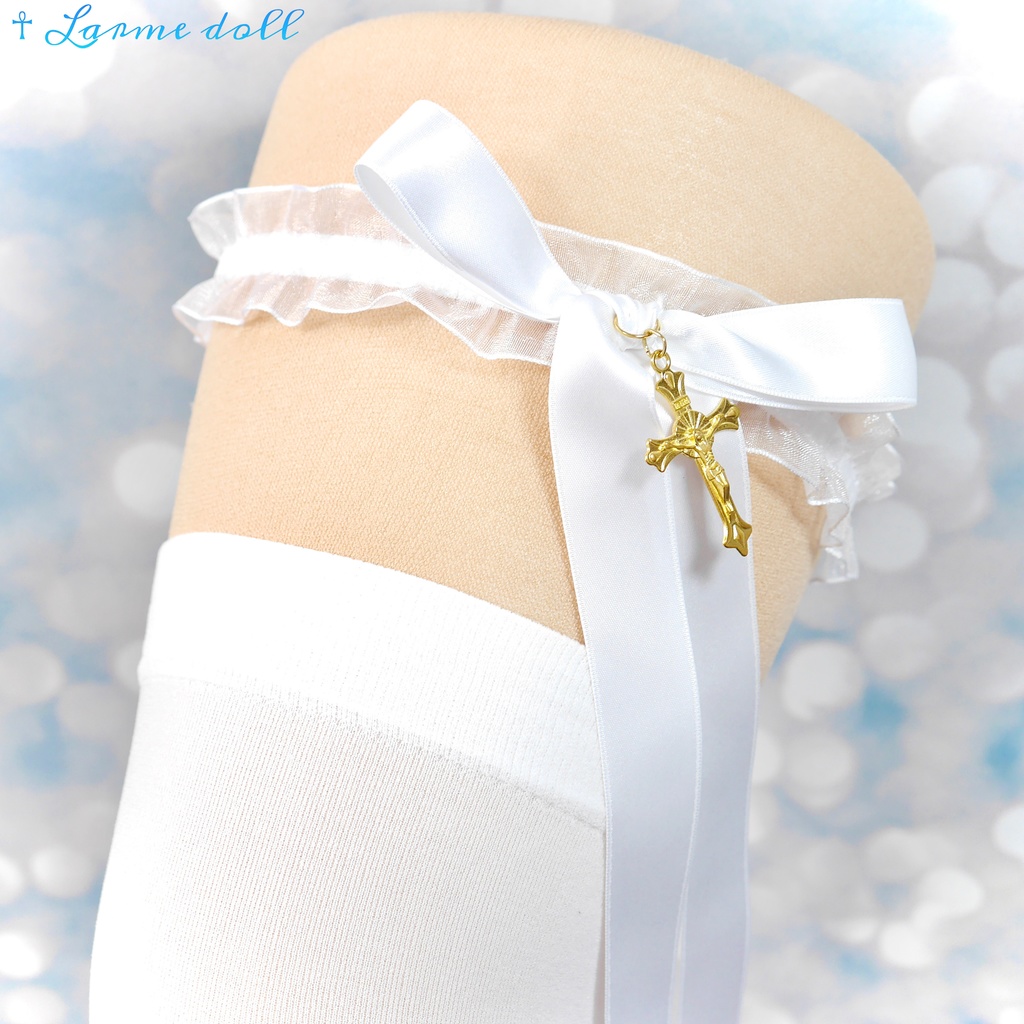 【受注生産】《☥》オーガンジーレースガーターリング(レース白)(リボンロングVer.)(クリップ無し)(タイプB)