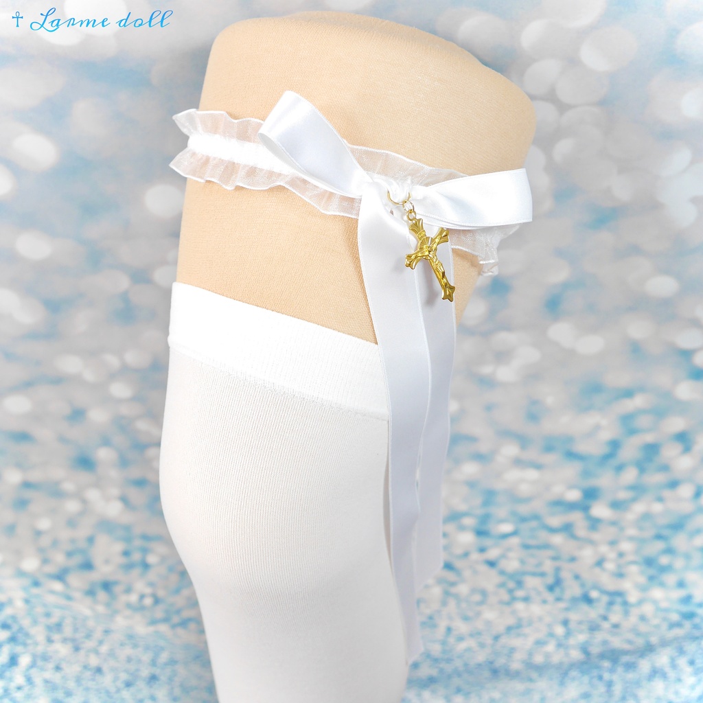 【受注生産】《☥》オーガンジーレースガーターリング(レース白)(リボンロングVer.)(クリップ無し)(タイプB)