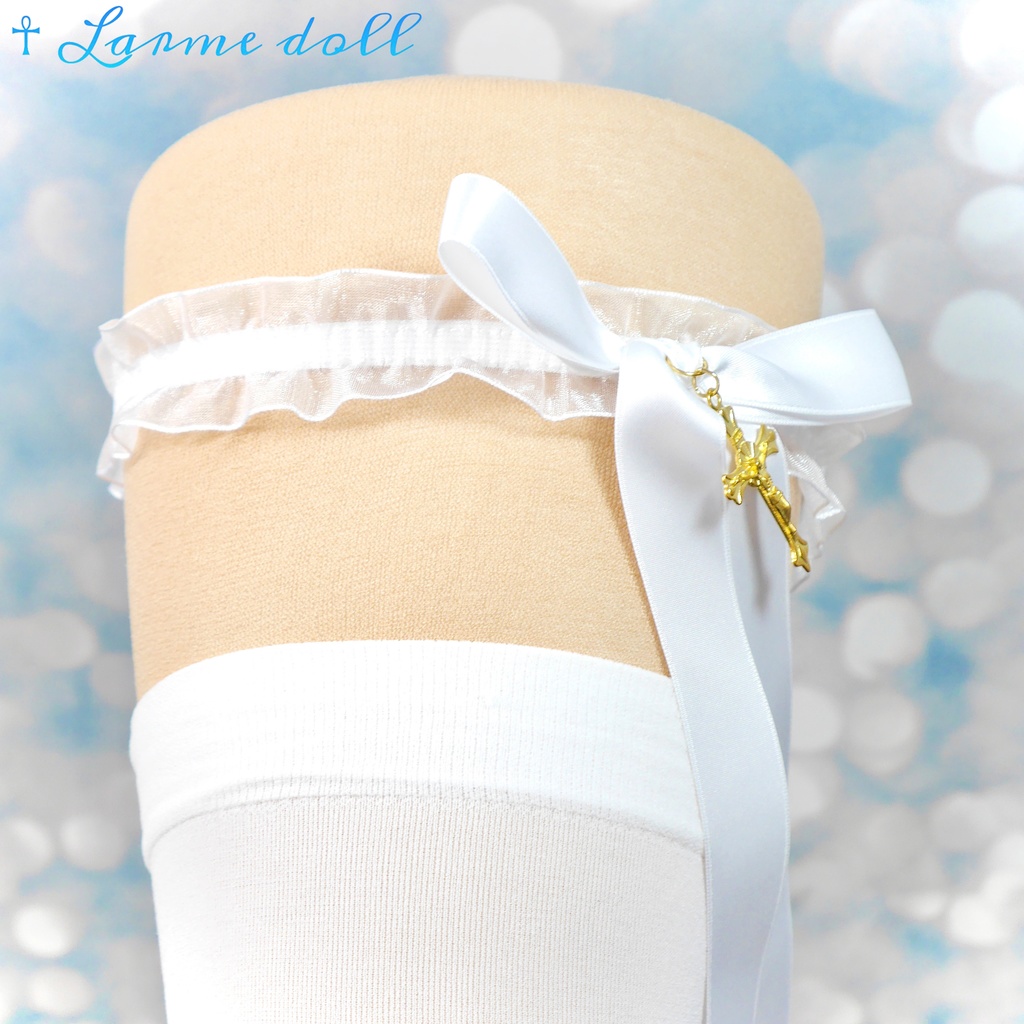 【受注生産】《☥》オーガンジーレースガーターリング(レース白)(リボンロングVer.)(クリップ無し)(タイプB)