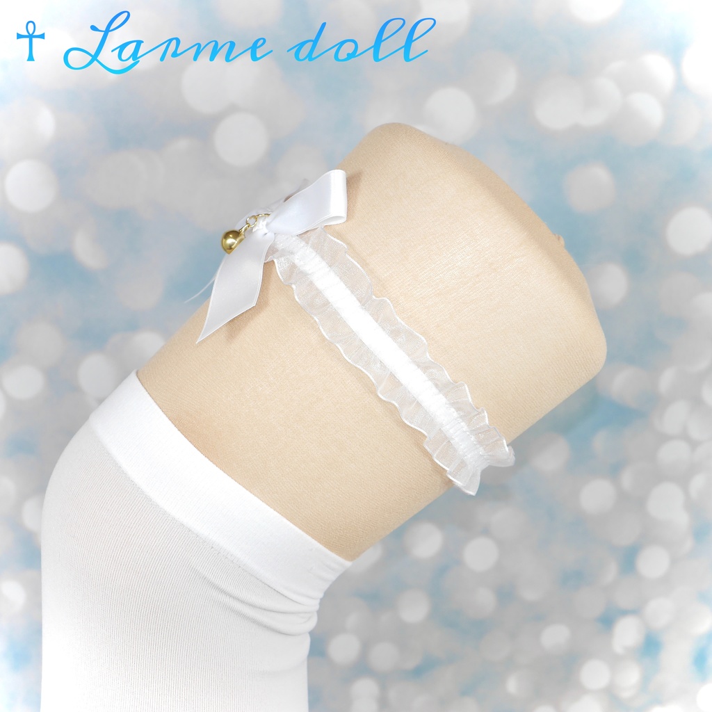 【受注生産】《☥》オーガンジーレースガーターリング(レース白)(リボンノーマルVer.)(クリップ無し)(タイプA)