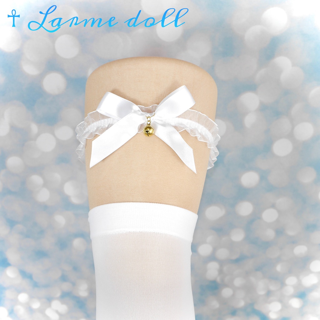 【受注生産】《☥》オーガンジーレースガーターリング(レース白)(リボンノーマルVer.)(クリップ無し)(タイプA)