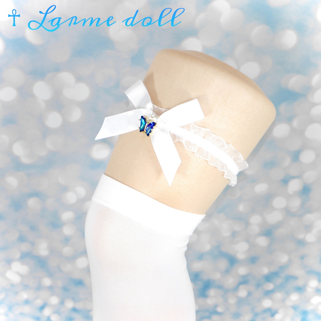 【受注生産】《☥》オーガンジーレースガーターリング(レース白)(リボンノーマルVer.)(クリップ無し)(タイプC)