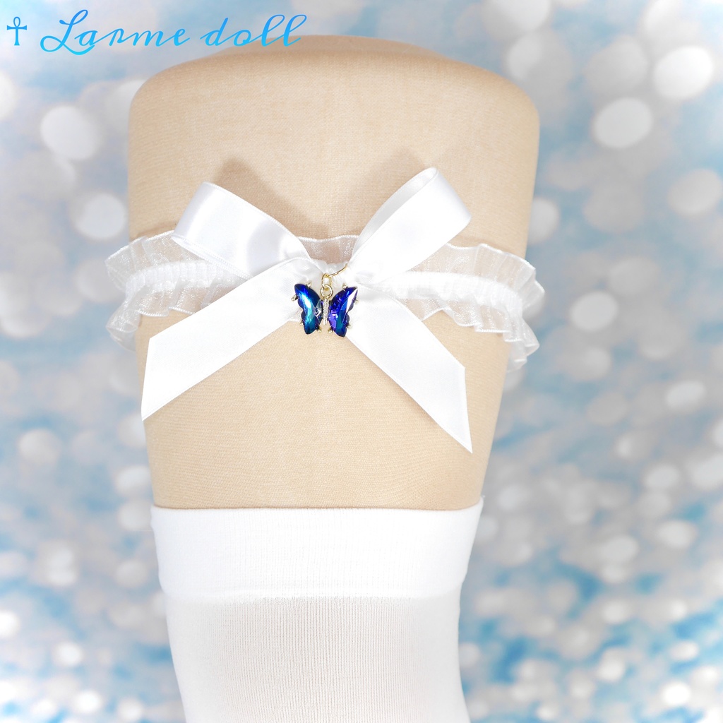 【受注生産】《☥》オーガンジーレースガーターリング(レース白)(リボンノーマルVer.)(クリップ無し)(タイプC)