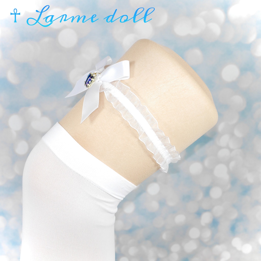 【受注生産】《☥》オーガンジーレースガーターリング(レース白)(リボンノーマルVer.)(クリップ無し)(タイプC)