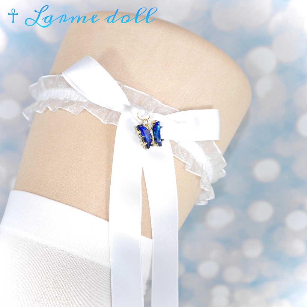 【受注生産】《☥》オーガンジーレースガーターリング(レース白)(リボンロングVer.)(クリップ無し)(タイプC)