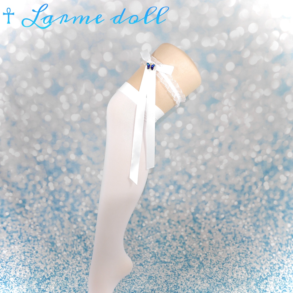 【受注生産】《☥》オーガンジーレースガーターリング(レース白)(リボンロングVer.)(クリップ無し)(タイプC)