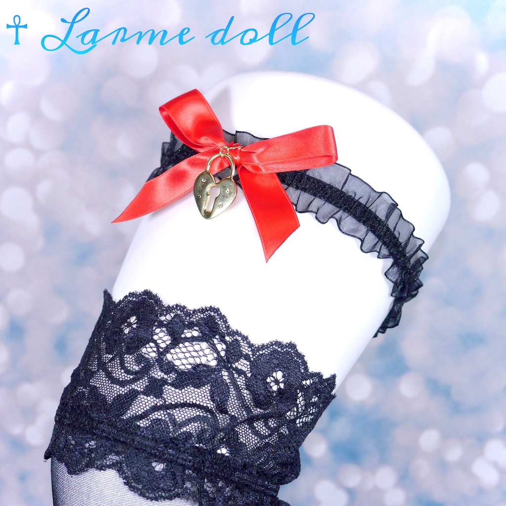 【受注生産】《☥》オーガンジーレースガーターリング(レース黒)(リボンノーマルVer.)(クリップ無し)(タイプB)