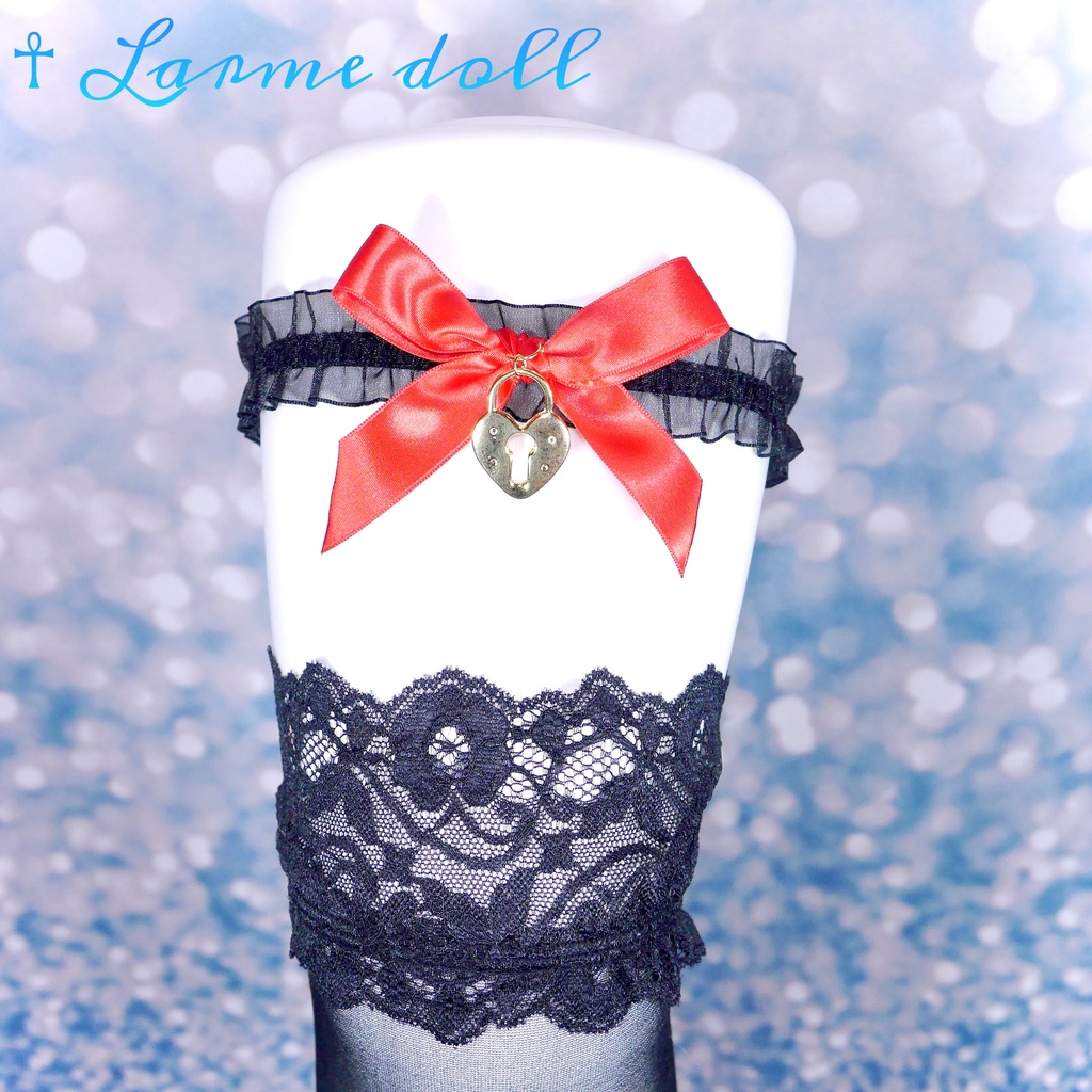 【受注生産】《☥》オーガンジーレースガーターリング(レース黒)(リボンノーマルVer.)(クリップ無し)(タイプB)