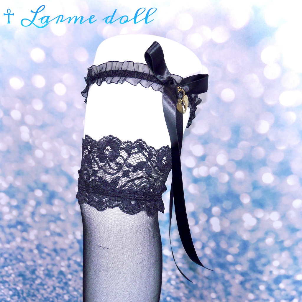 【受注生産】《☥》オーガンジーレースガーターリング(レース黒)(リボンノーマルVer.)(クリップ無し)(タイプB)