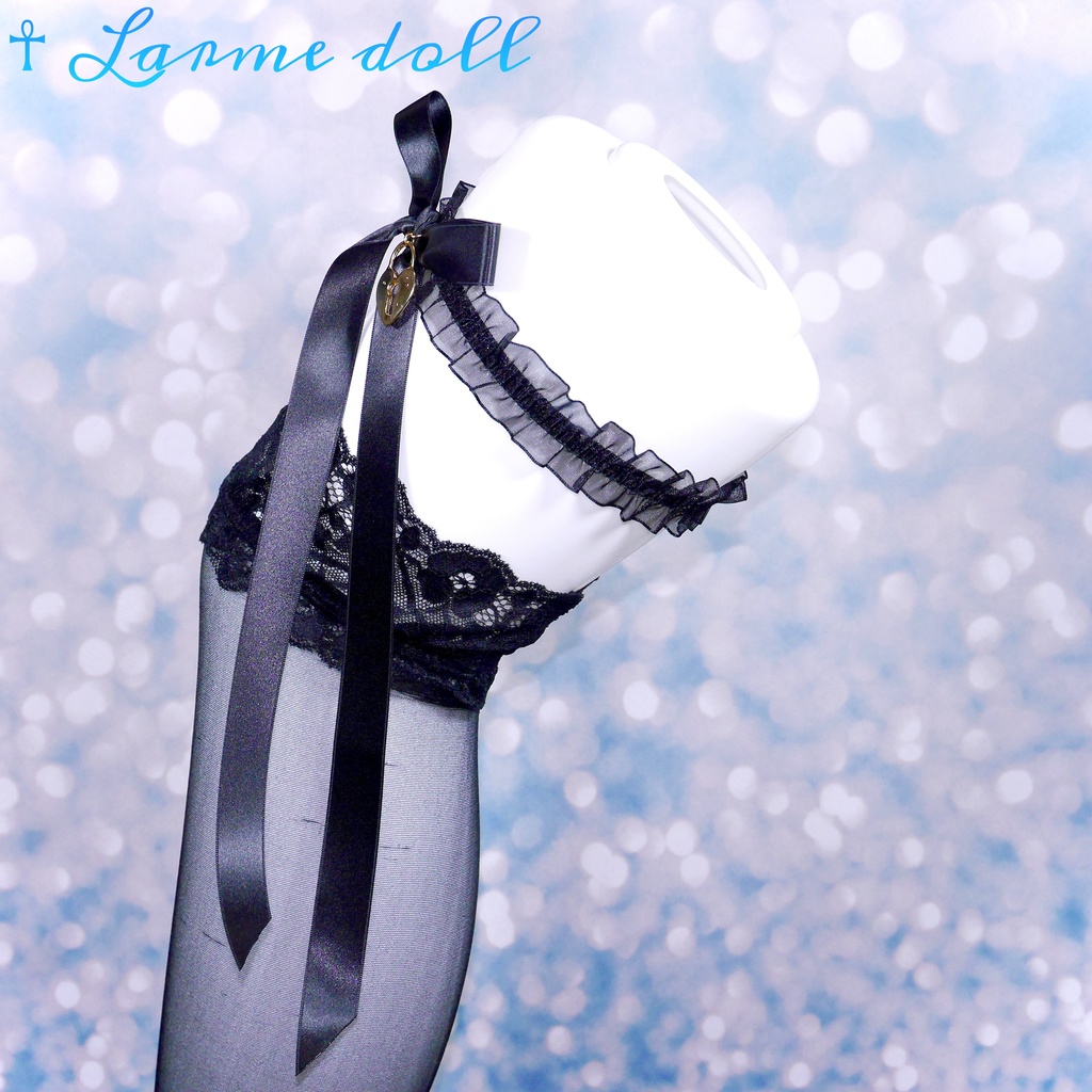 【受注生産】《☥》オーガンジーレースガーターリング(レース黒)(リボンノーマルVer.)(クリップ無し)(タイプB)