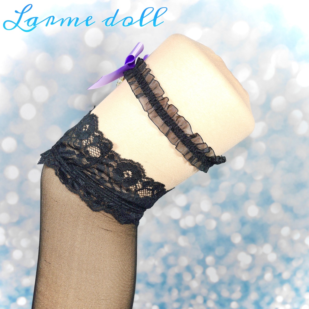 【受注生産】《☥》オーガンジーレースガーターリング(レース黒)(リボンノーマルVer.)(クリップ無し)(タイプC)
