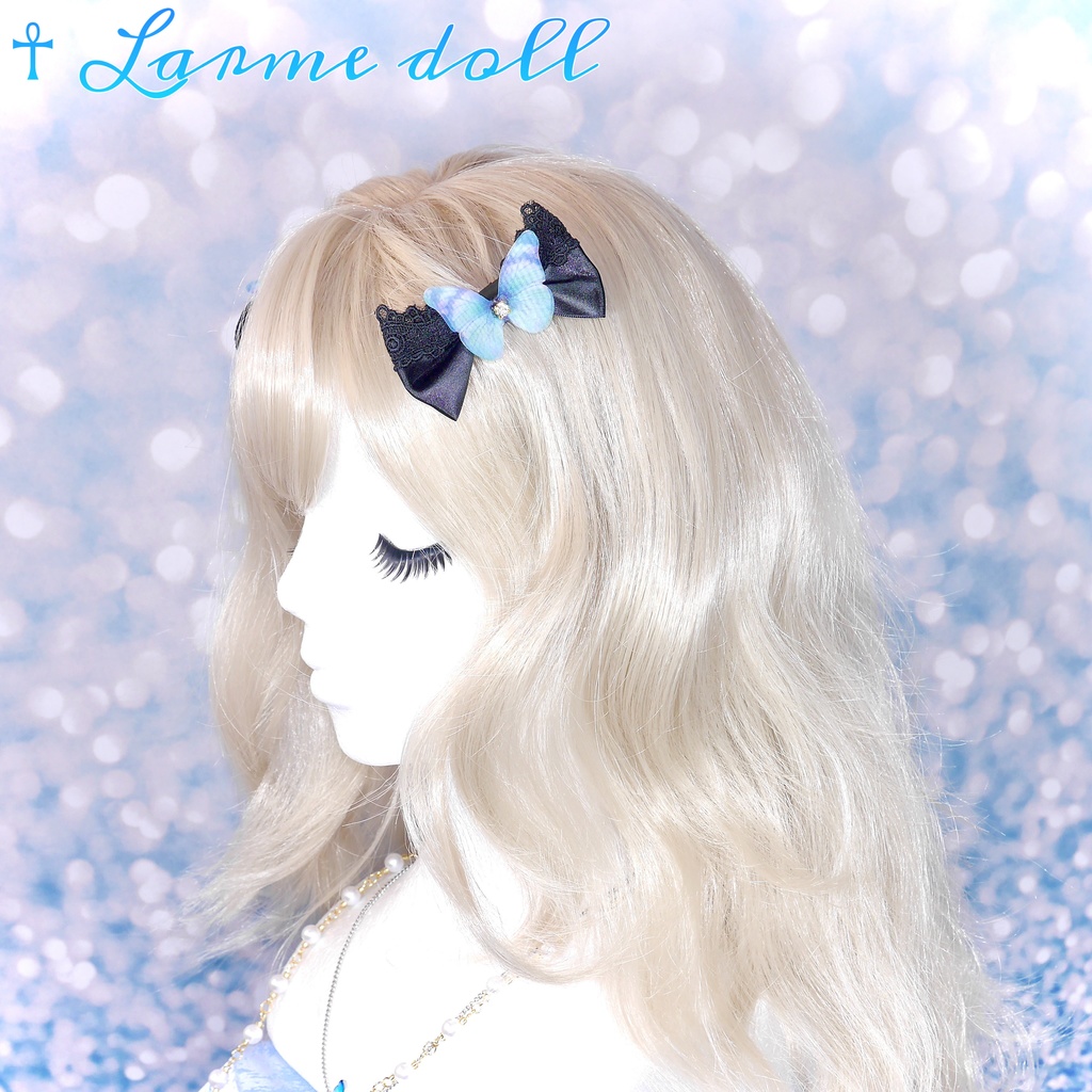 【完成品】【一点物】《☥》蝶々リボンヘアクリップ(リボンカラー▷黒)