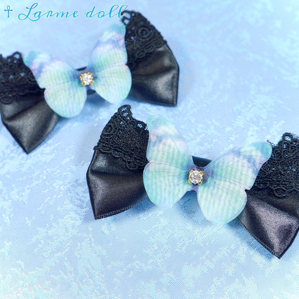 【完成品】【一点物】《☥》蝶々リボンヘアクリップ(リボンカラー▷黒)
