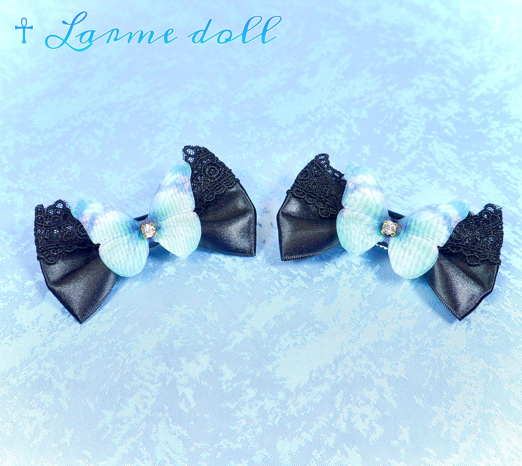 【完成品】【一点物】《☥》蝶々リボンヘアクリップ(リボンカラー▷黒)