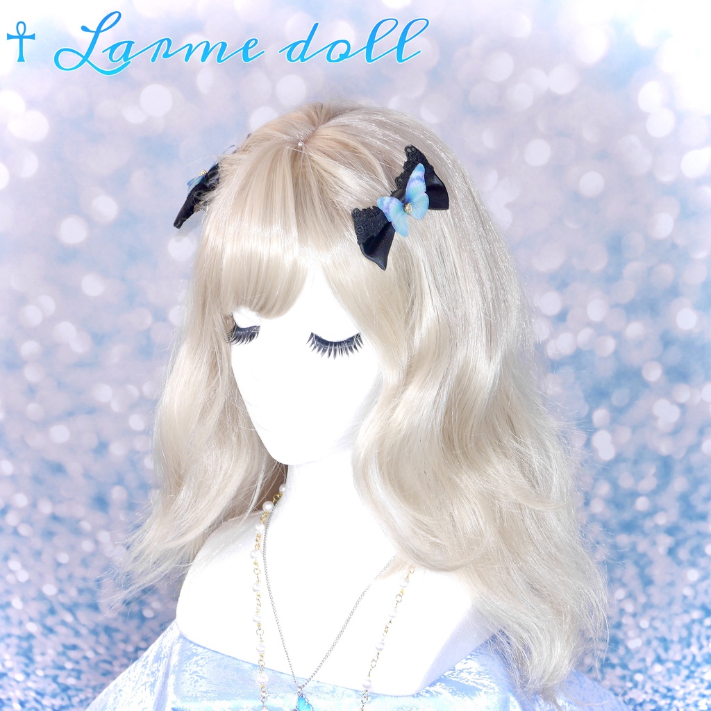 【完成品】【一点物】《☥》蝶々リボンヘアクリップ(リボンカラー▷黒)