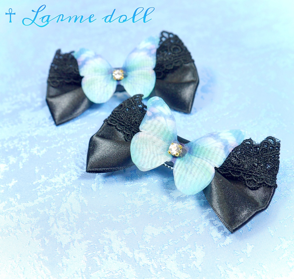 【完成品】【一点物】《☥》蝶々リボンヘアクリップ(リボンカラー▷黒)