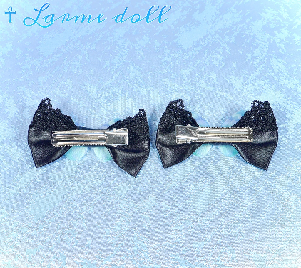 【完成品】【一点物】《☥》蝶々リボンヘアクリップ(リボンカラー▷黒)