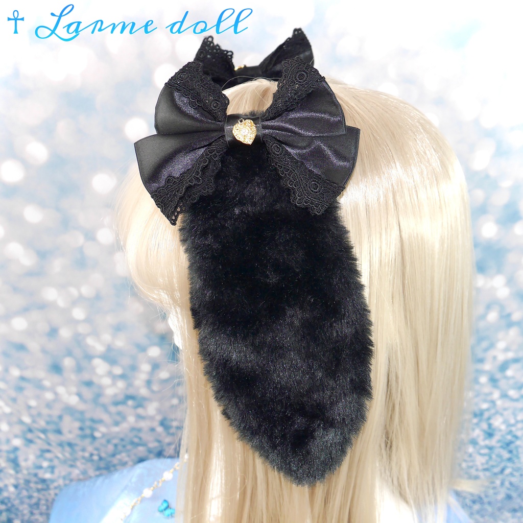 【完成品】【⚠️少し難あり】《☥》たれうさ耳ヘアクリップ(カラー▷黒)