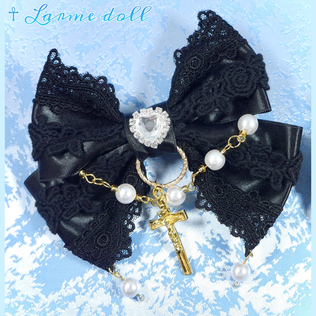 【完成品】【過去製作品】【⚠️錆び/型崩れ有り】《☥》ロリィタリボンヘアクリップ(少し大きめ)カラー▷黒