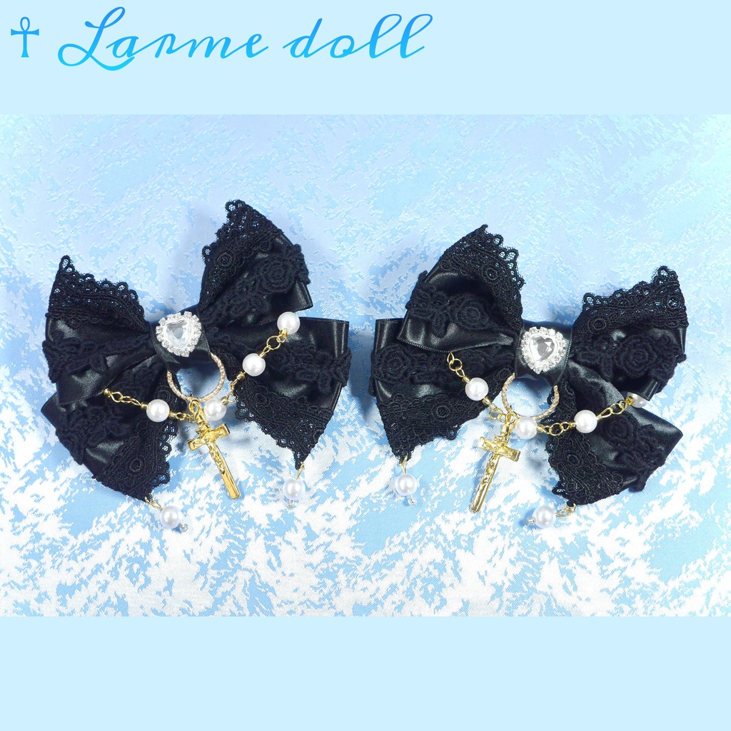 【完成品】【過去製作品】【⚠️錆び/型崩れ有り】《☥》ロリィタリボンヘアクリップ(少し大きめ)カラー▷黒