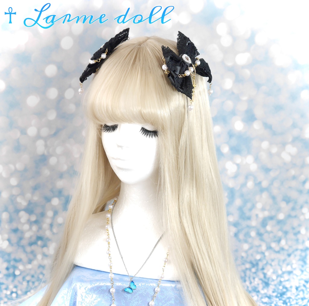 【完成品】【過去製作品】【⚠️錆び/型崩れ有り】《☥》ロリィタリボンヘアクリップ(少し大きめ)カラー▷黒